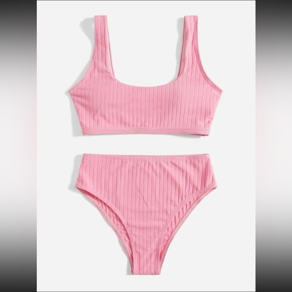 NEW ROMWE PINK  RIBBED BIKINI - S - Picture 2 of 9